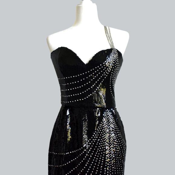VINTAGE ROSE TAFT COUTURE RARE !!!GORGEOUS Rhinestone Beaded Sequin Dress XS - Picture 3 of 10